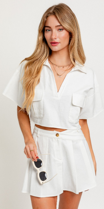 Collared Crop Top and Skirt Set
