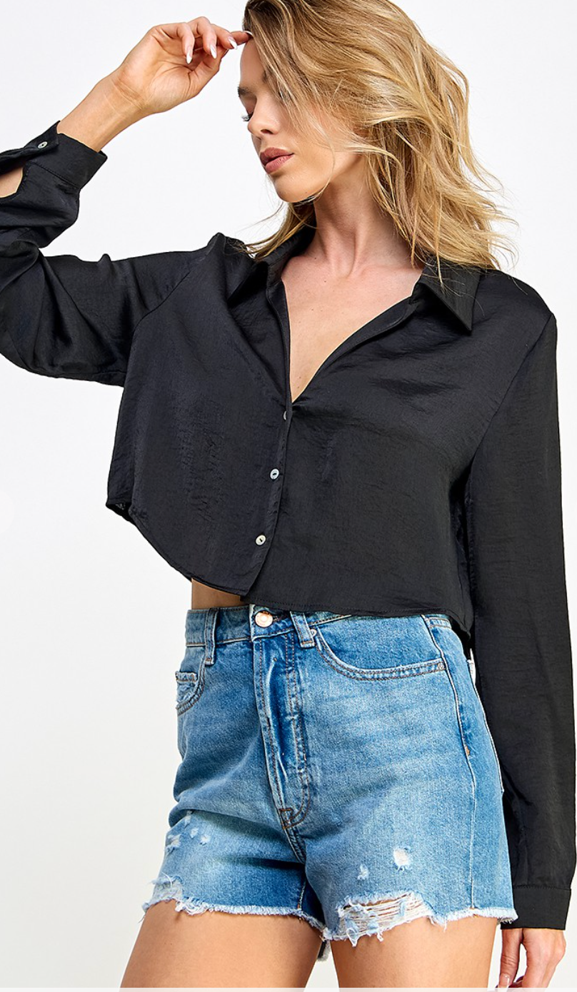 Satin Long Sleeve Crop Shirt