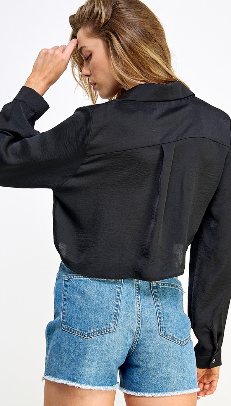 Satin Long Sleeve Crop Shirt