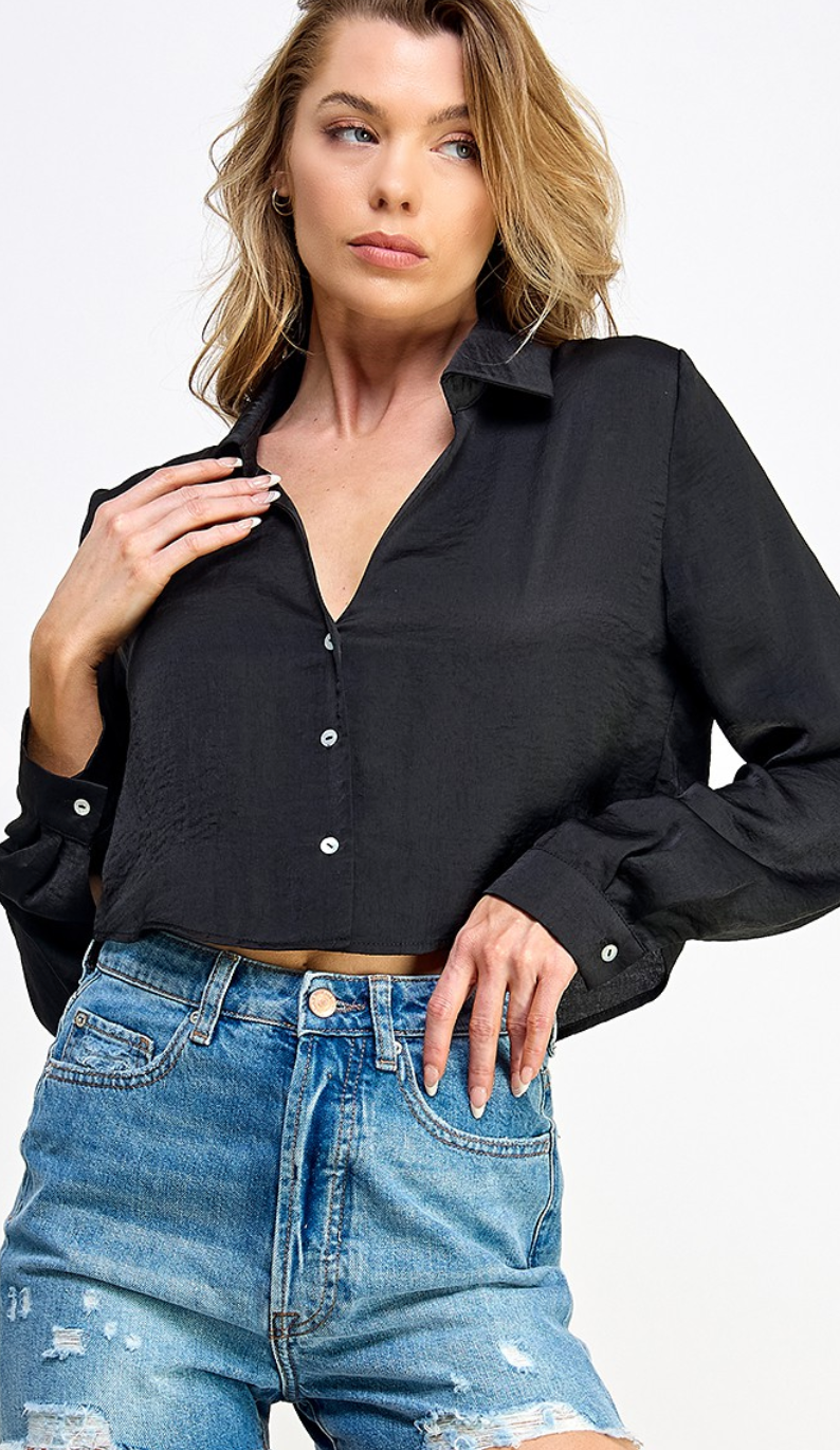 Satin Long Sleeve Crop Shirt